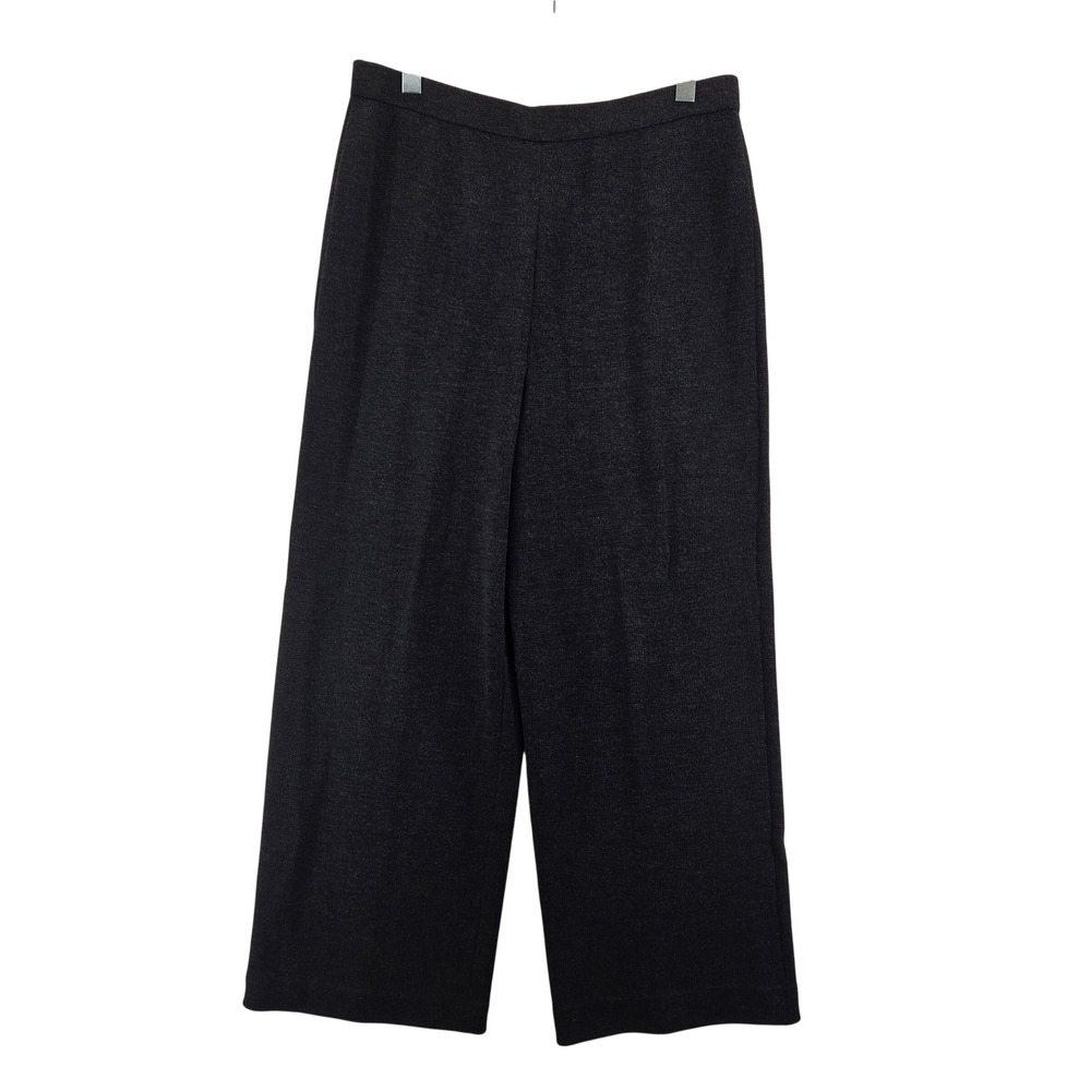 St John Collection Santana Knit Black Wool Blend Wide Leg‎ Knit Pants Size 14
